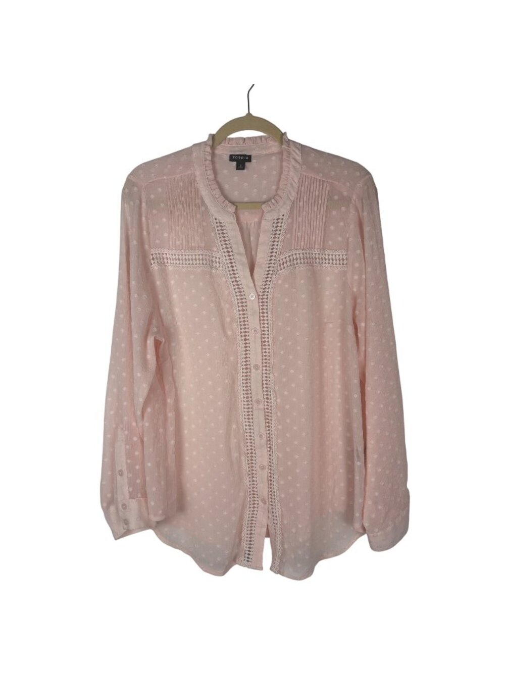 ✨3/$30 Torrid Plus Size 2X Pink Sheer Blouse Top Swiss Dot Pattern